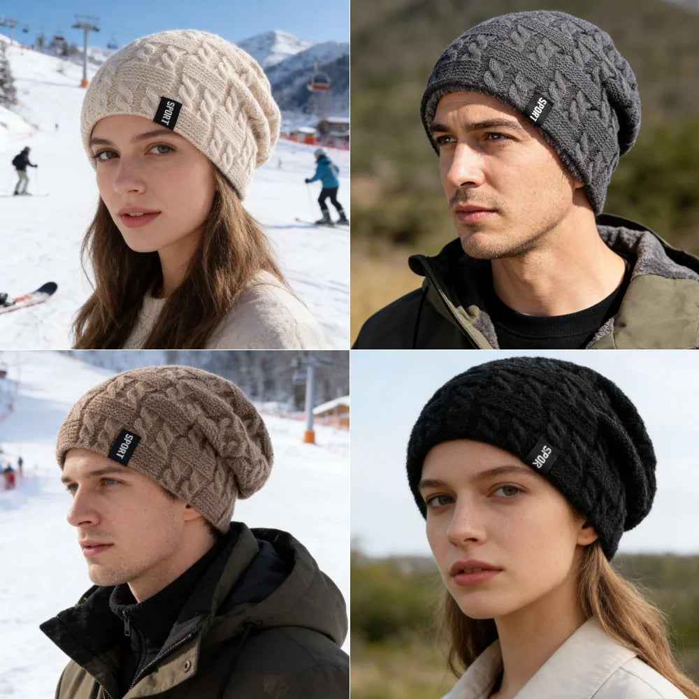 New Women Winter Hats Female Sports Label Casual Beanie Hat Fleece Lined Warm Knitted Hats