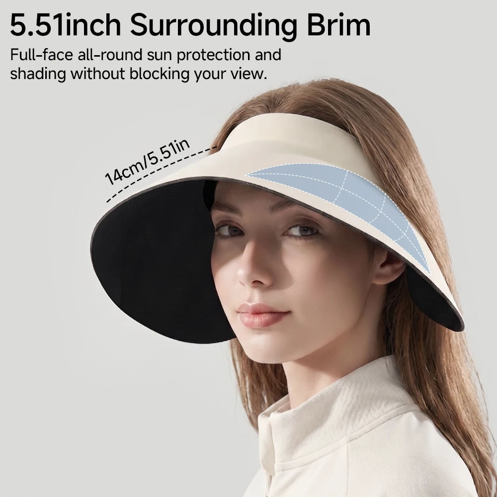 Women's Sun Top Hat with UV Protection, Seamless One-Piece Visor, Wide Brim for Full Shade, Hollow Top Sun Cap