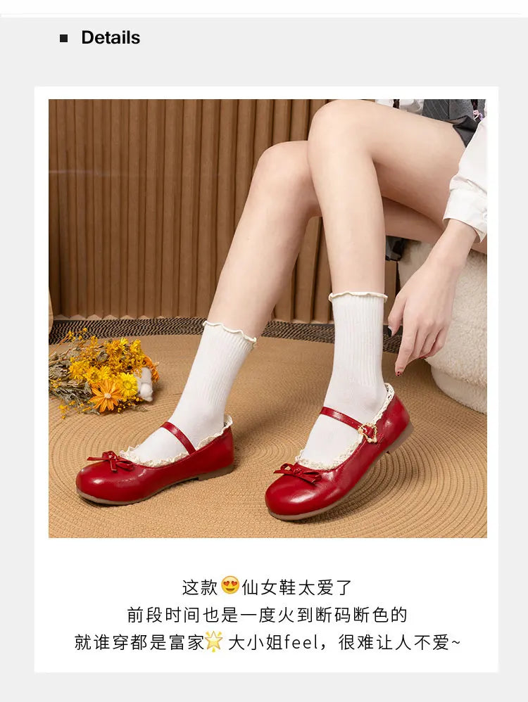 Spring Autumn Pink White Mary Janes Flat Shoes Woman Round Toe Buckle Strap Lolita Girls Student Ballet Flats Plus Size