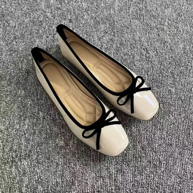 New Bowknot Shallow Soft-soled Women’s Loafers, French-style Versatile Square-toe Flats, Flat Ballet Shoes Spring and Autumn