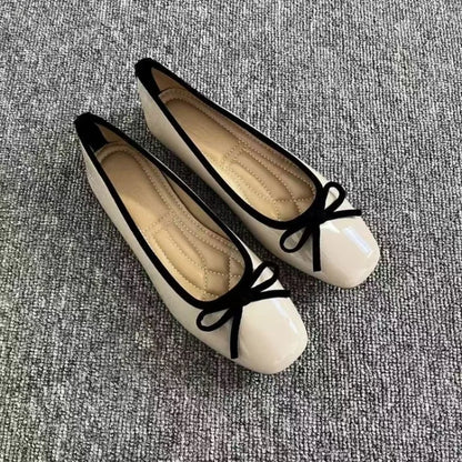 New Bowknot Shallow Soft-soled Women’s Loafers, French-style Versatile Square-toe Flats, Flat Ballet Shoes Spring and Autumn