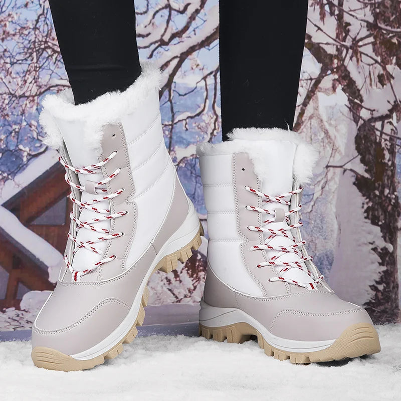 Mid-tube Boots Women's Cotton Boots Plus Velvet Non-Slip Autumn and Winter Snow Boots Women's Korean Fashion Thick-soled Antifre