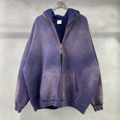 Men's Zip Up Hoodies Tie Dye Washed Double Oversize Cardigan Sweatshirt Loose Plus Plush Gradient Man Hooded Pullovers Winter