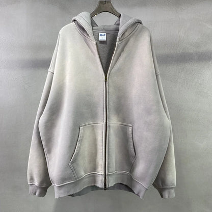 Men's Zip Up Hoodies Tie Dye Washed Double Oversize Cardigan Sweatshirt Loose Plus Plush Gradient Man Hooded Pullovers Winter