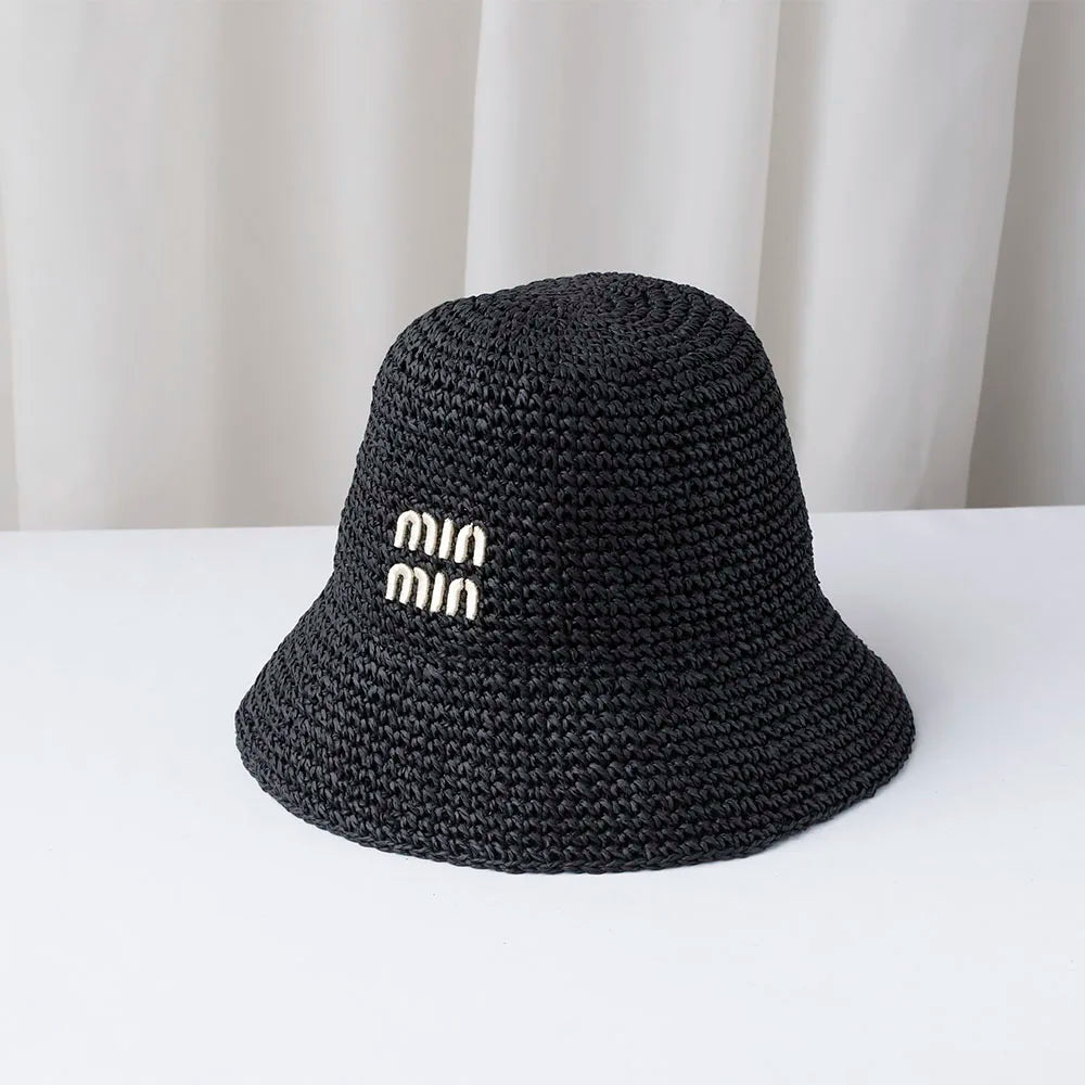 NEW Handmade High quality letter embroidery Sun Hat Wide Brim Floppy Summer Hats For Women Beach Panama Straw Dome Bucket Hat