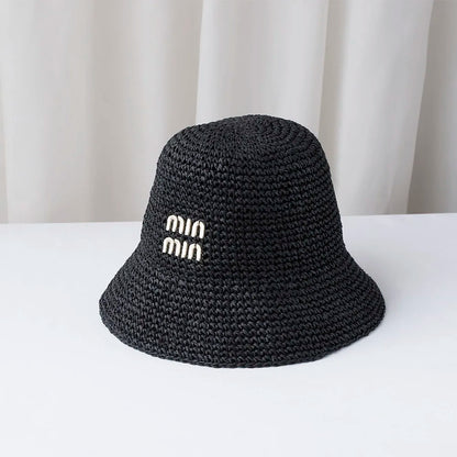 NEW Handmade High quality letter embroidery Sun Hat Wide Brim Floppy Summer Hats For Women Beach Panama Straw Dome Bucket Hat