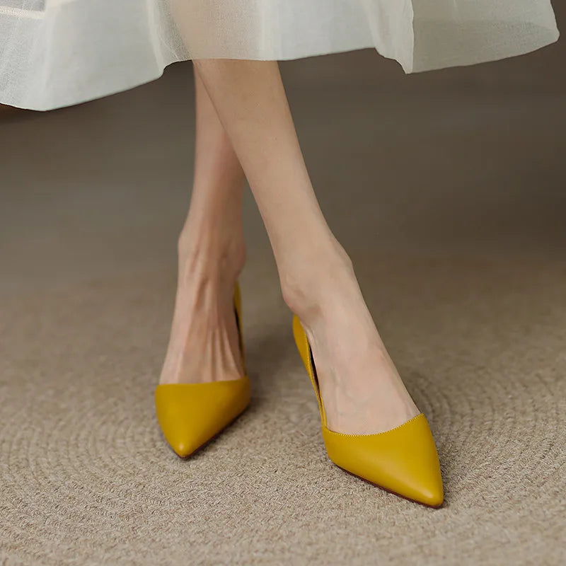 FEDONAS Basic Women Pumps Spring Summer Dress Office Ladies Pointed Toe Thin Heels Genuine Leather Shoes Woman Fashion Elegant