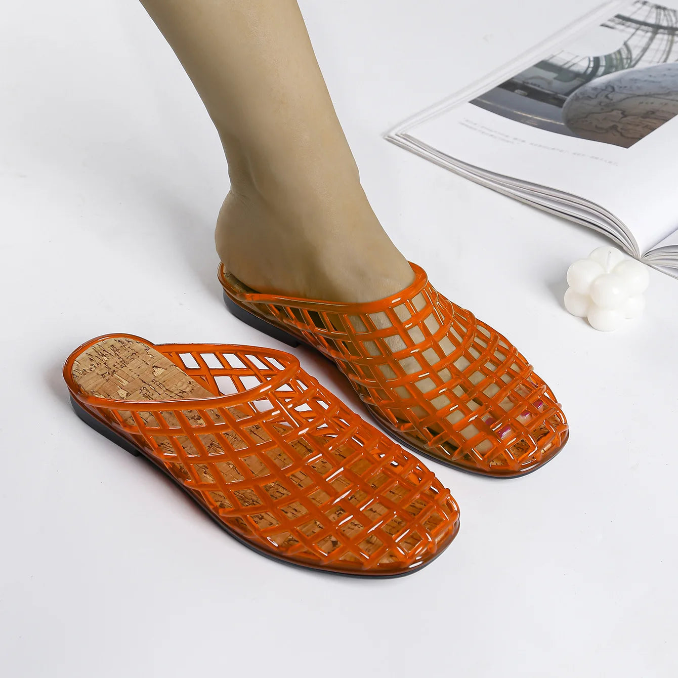 2025 Women's New Flat Slippers with Hollow PVC Breathable Summer Outerwear Baotou Bag and Casual Jelly Slippers