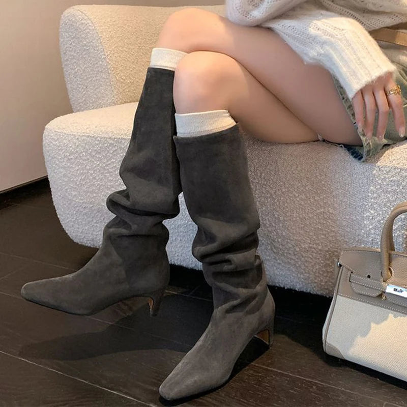 JOZHAMTA Size 34-43 2026 Women Real Leather Long Boots Fashion High Heels Shoes For Winter Boots Office Lady Daily Dress Shoes