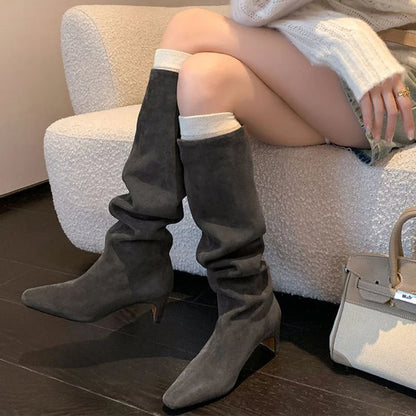 JOZHAMTA Size 34-43 2026 Women Real Leather Long Boots Fashion High Heels Shoes For Winter Boots Office Lady Daily Dress Shoes
