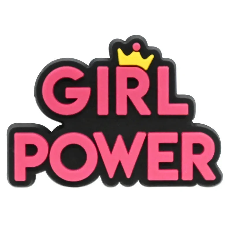 Cute Pink Power Shoe Charms Decoration for Crocs Pin Accessories Charms Bracelet Wristband DIY Shoe Women Party Gifts