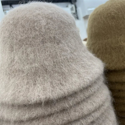 Good Angola Long Rabbit Fur Fisherman Bucket Hat Winter Fashion Soft Warm Wool Basin Cap Foldable Women Gift