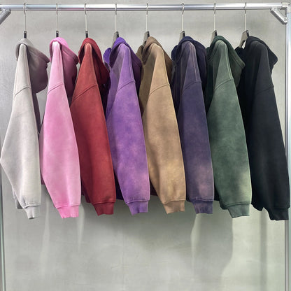 Men's Zip Up Hoodies Tie Dye Washed Double Oversize Cardigan Sweatshirt Loose Plus Plush Gradient Man Hooded Pullovers Winter