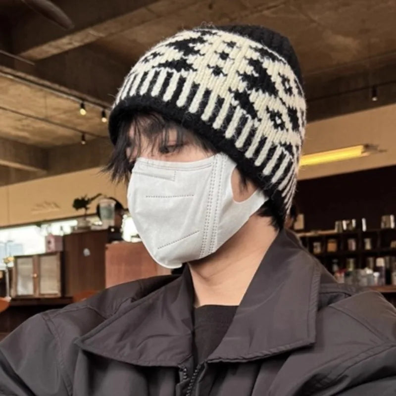 New Korean Windproof Fisherman Hat Coldproof Warm Knitted Beanie with Ear Protection Retro Style Autumn Winter Cap for Men Women