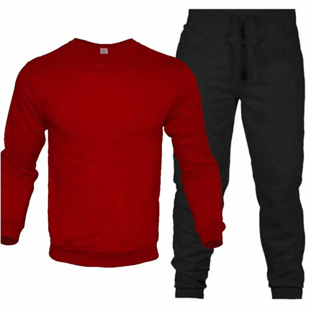 Men's Two-Piece Set O-Neck 2 Pieces Sets Tracksuit Hooded Sweatshirt +Drawstring Pants Male Sport Hoodies Running Sportswear