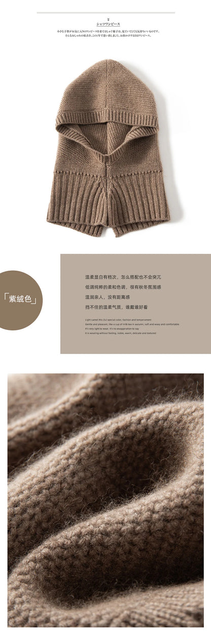New Autumn and Winter Women's Hat 100% Cashmere Knitted Scarf Hats Outdoor Warm Fashion Girl Cap Lady High Quality Neck Sarf