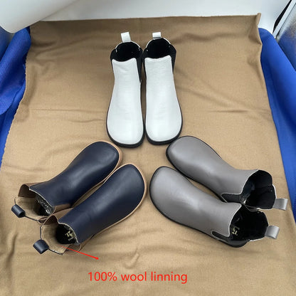 Tipsietoes Chelsea Barefoot Autumn Genuine Cow Leather Boots With Wool Linning Inside For Women Wider Toes Box Light Weight