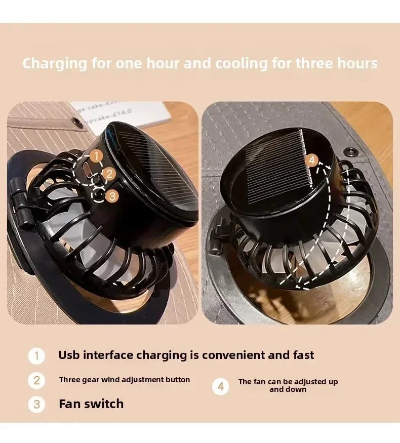 Solar Powered Fishing Hat With USB Charging Fan Adjustable Breathable Cap for Hiking Camping Outdoor Sports Father Day Gift