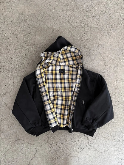 Casual Reversible Hoodies for Men Street Clothes Oversized Zip Up Hoodie Simple with Plaid Lining Solid Color Retro Sweatshirt