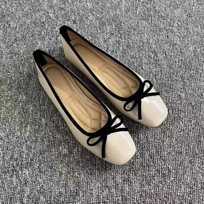 New Bowknot Shallow Soft-soled Women’s Loafers, French-style Versatile Square-toe Flats, Flat Ballet Shoes Spring and Autumn