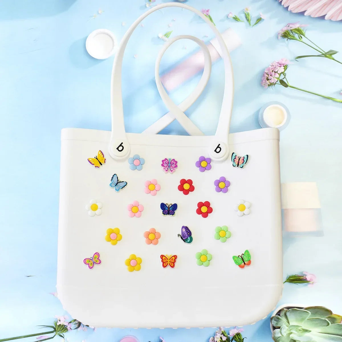 PVC Butterfly Flower Big Size Beach Bag Buckle Charms Decorations Accessories for Bog Totes Bag Woman DIY Gift Travel Pendant