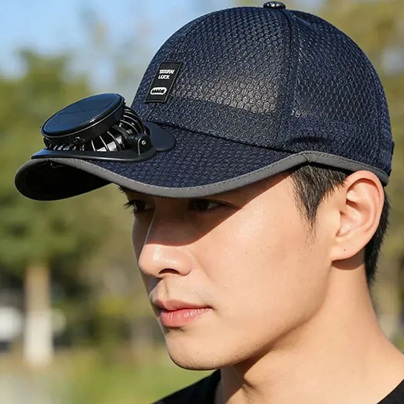 Solar Powered Cap with Fan Summer Breathable Mesh Sun Protection Outdoor Baseball Hat for Men USB Rechargeable Cooling Headwear