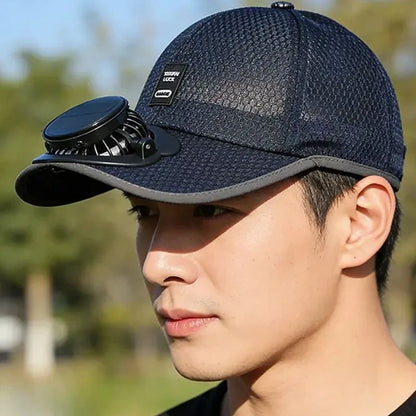 Solar Powered Cap with Fan Summer Breathable Mesh Sun Protection Outdoor Baseball Hat for Men USB Rechargeable Cooling Headwear
