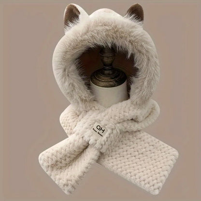 1PC Women's Cat Ear Hat with Pom-Pom, Soft Fleece Lined Winter Beanie for Christmas Gift, Cute Animal Themed Festival Cap