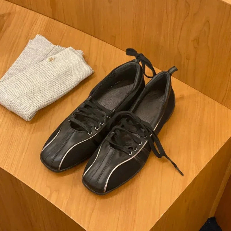 Autumn Women's Black Ballet Shoes Flat Cross Strap Functional Shoes Comfortable Soft Bottom Mary Jane Shoes Ballet Sneakers