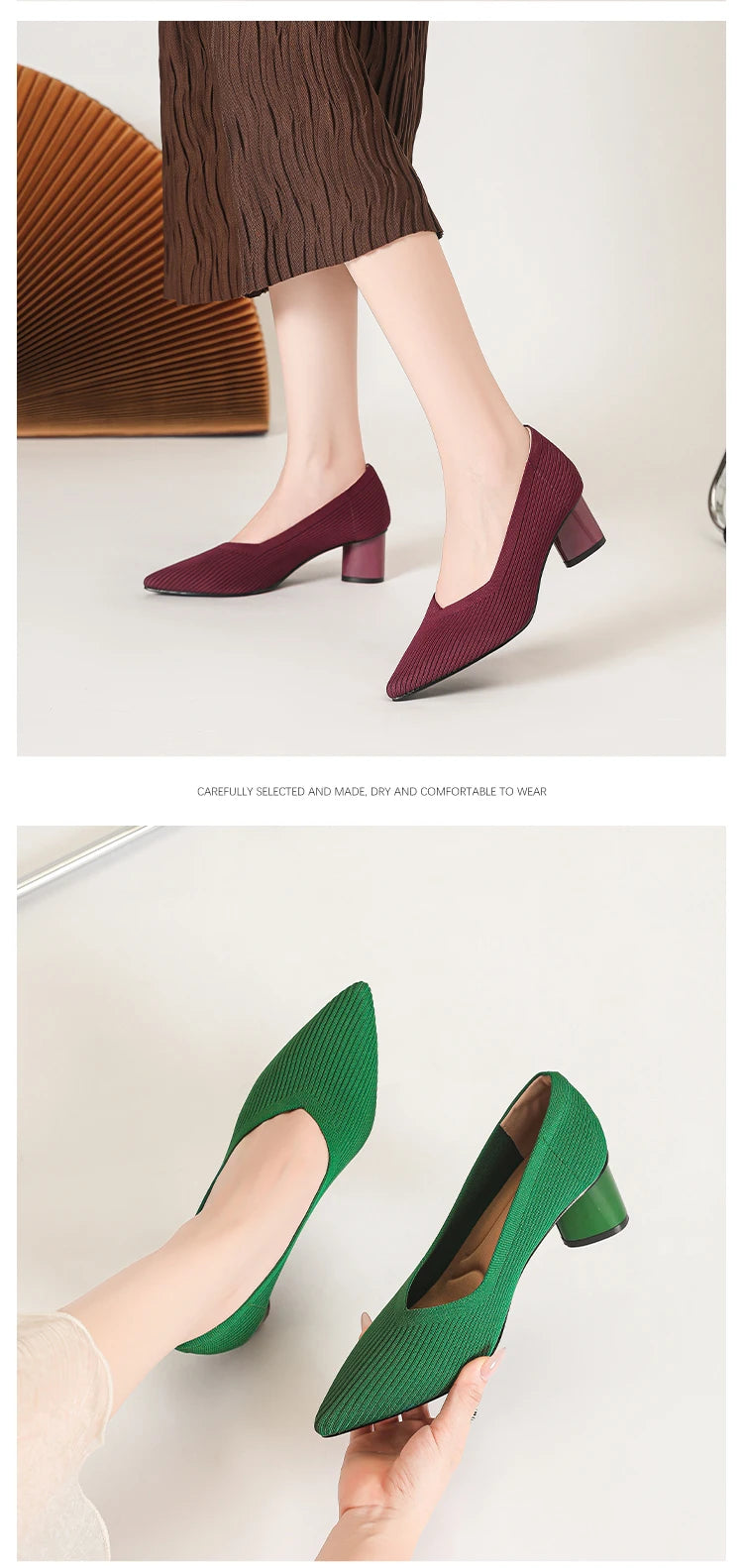 Women's high heels, pointed knit breathable and comfortable shoes (5cm high), new for autumn 2024