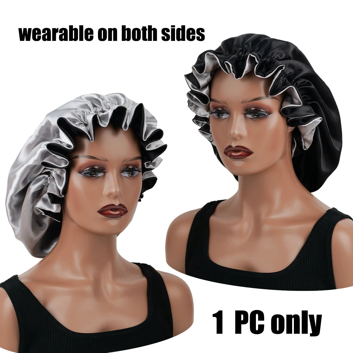 1Pc Double-Layered Minimalist Hair Bonnet Satin Bonnet Sleep Caps Can Be Worn on Both Sides Versatile Cap for Men/Women