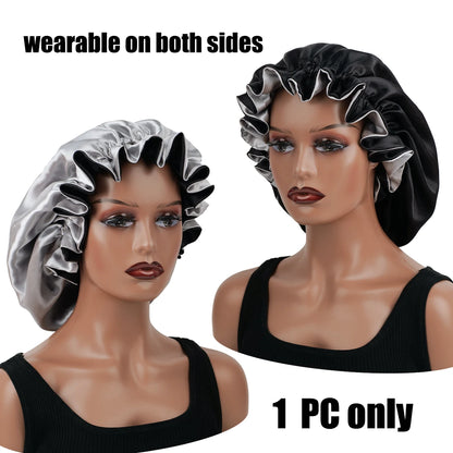1Pc Double-Layered Minimalist Hair Bonnet Satin Bonnet Sleep Caps Can Be Worn on Both Sides Versatile Cap for Men/Women