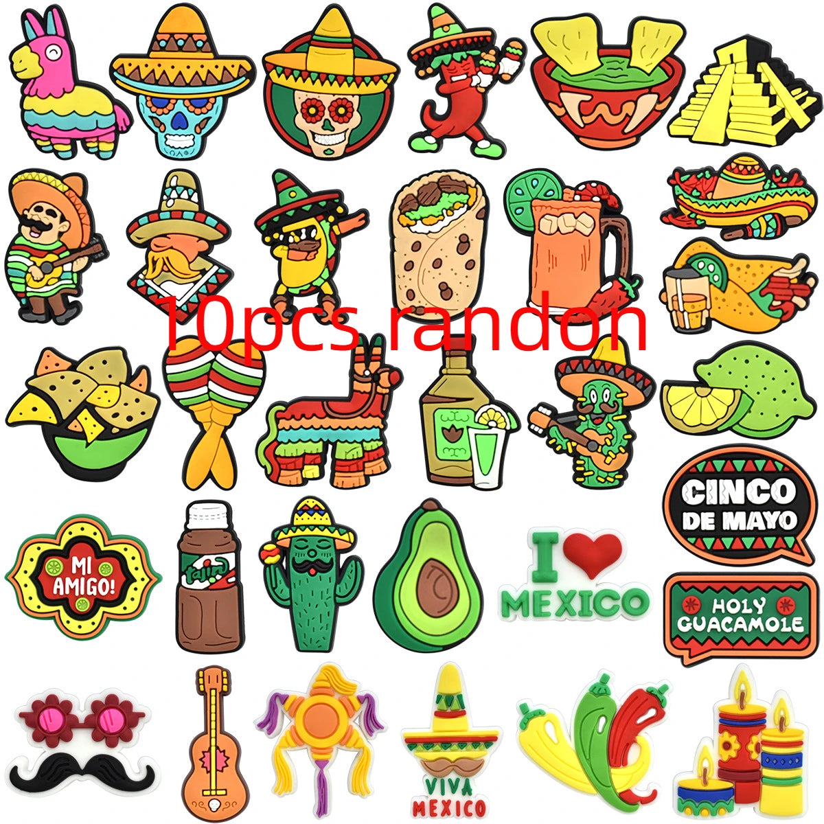 mexico series PVC shoe Charms Slippers Buckle combination Fit Wristbands accessories Decoration Bands gift unisex party