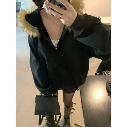 Gohic Vintage Sweatshirts Women's Jackets White Print Tunic Hooded Y2k Coat Streetwear Fashion Casual Hoodies Tops Ropa Mujer