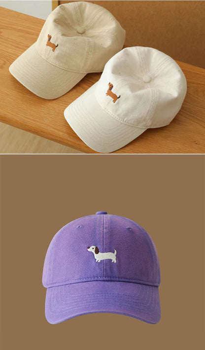 New Embroidered Dachshund Washed Cotton Baseball Cap Fashion Women Adjustable Wide Brim Trucker Hat Outdoor Men Snapback Caps