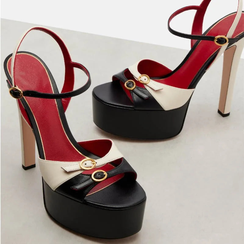 Ladies' Summer New Thick Soled Slim High-heeled Sandals, Fashionable Wedding and Runway Styles, Plus Size High-heeled Sandals