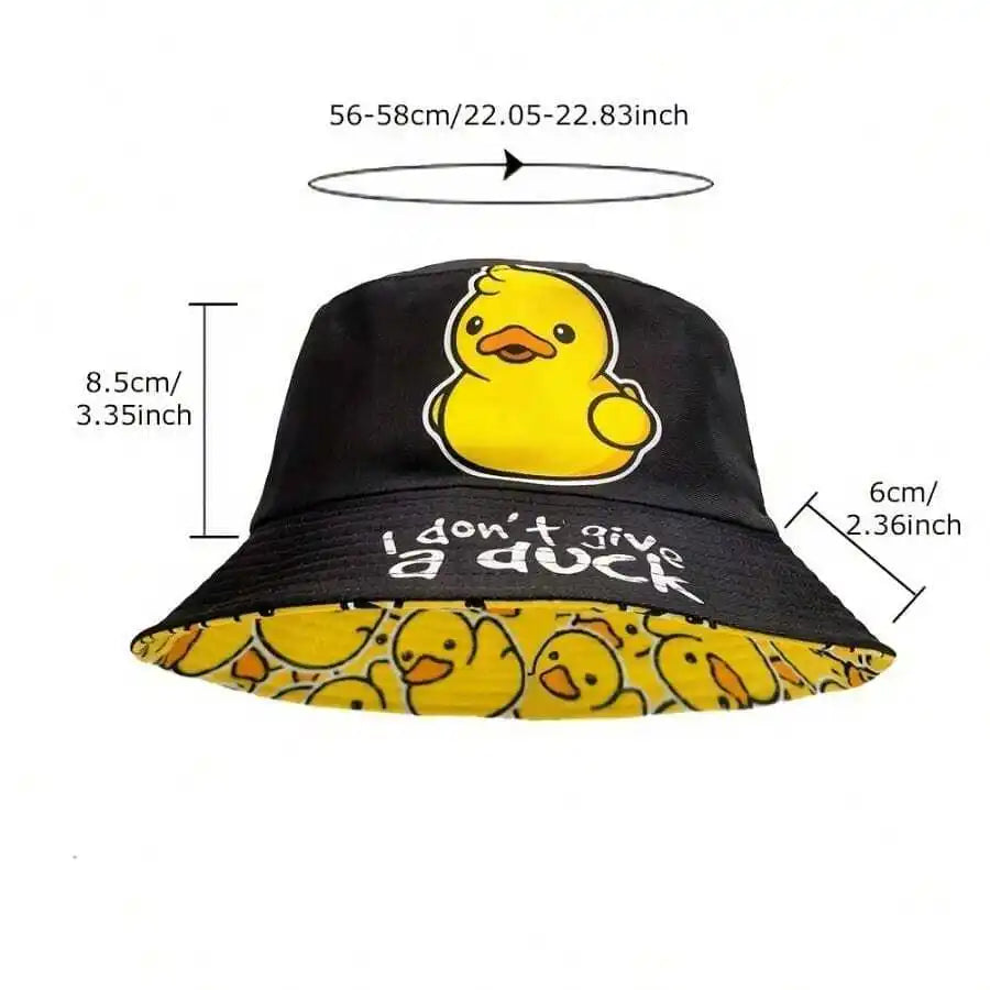 Hip-Hop Cartoon Double-Sided Duck Print Fisherman Hat For Outdoor Travel And Beach