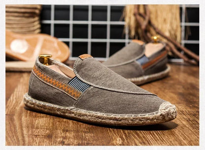Mens Casual Vintage Loafers Flat Hemp Bottom Fishermen Shoes Driving Soft Shoes Holiday Beach Sailing Bohemian Autumn Size 38-45