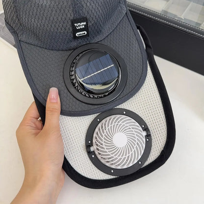 Solar Powered Cap with Fan Summer Breathable Mesh Sun Protection Outdoor Baseball Hat for Men USB Rechargeable Cooling Headwear