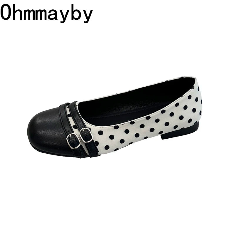 Polka Dot Women Ballet Flats Comfortable Round Toe Slip On Shoes 2026 New Spring Autumn Vintage Ladies Dress Mary Jane Shoes
