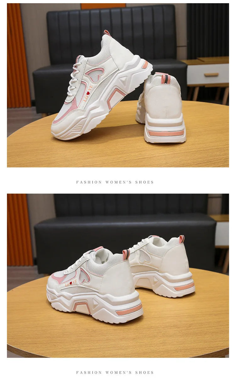 2024 New spring autumn Lace-up Wedge Sneakers Women Breath Thick Bottom lightweight sports shoes Comfortable Leisure Shoes