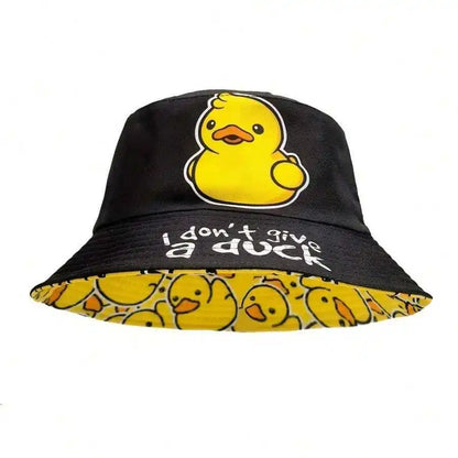 Hip-Hop Cartoon Double-Sided Duck Print Fisherman Hat For Outdoor Travel And Beach