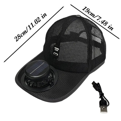 Solar Powered Cap with Fan Summer Breathable Mesh Sun Protection Outdoor Baseball Hat for Men USB Rechargeable Cooling Headwear