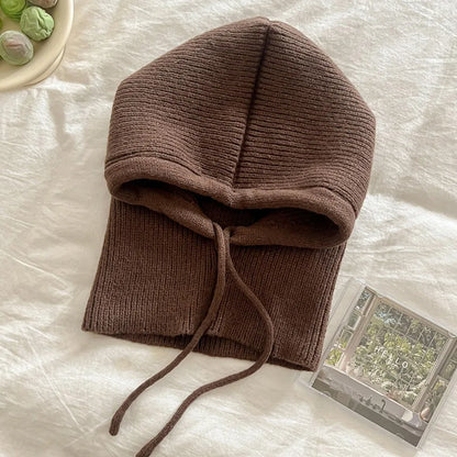 Short style Women Knitted Balaclava Fashion Fake Collar Shawl Hooded Hat Thick Warm Beanines Winter Hat official website
