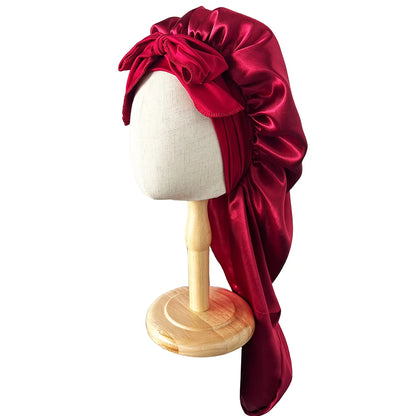2Pcs Solid Color Bowknot Braid Bonnet Classic Long Satin Bonnets Soft Women Sleeping Night Cap Breathable Hair Bonnets