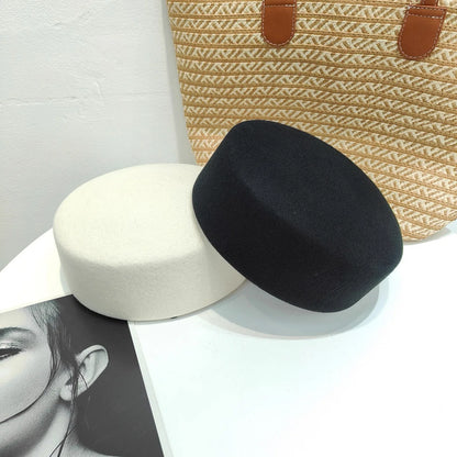 2025 Women's Hard Top Wool Beret Hat White Black Khaki Wool Felt Newsboy Hat Fashion Retro Fascinating Hostess Formal Designer