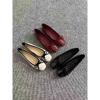New Bowknot Shallow Soft-soled Women’s Loafers, French-style Versatile Square-toe Flats, Flat Ballet Shoes Spring and Autumn