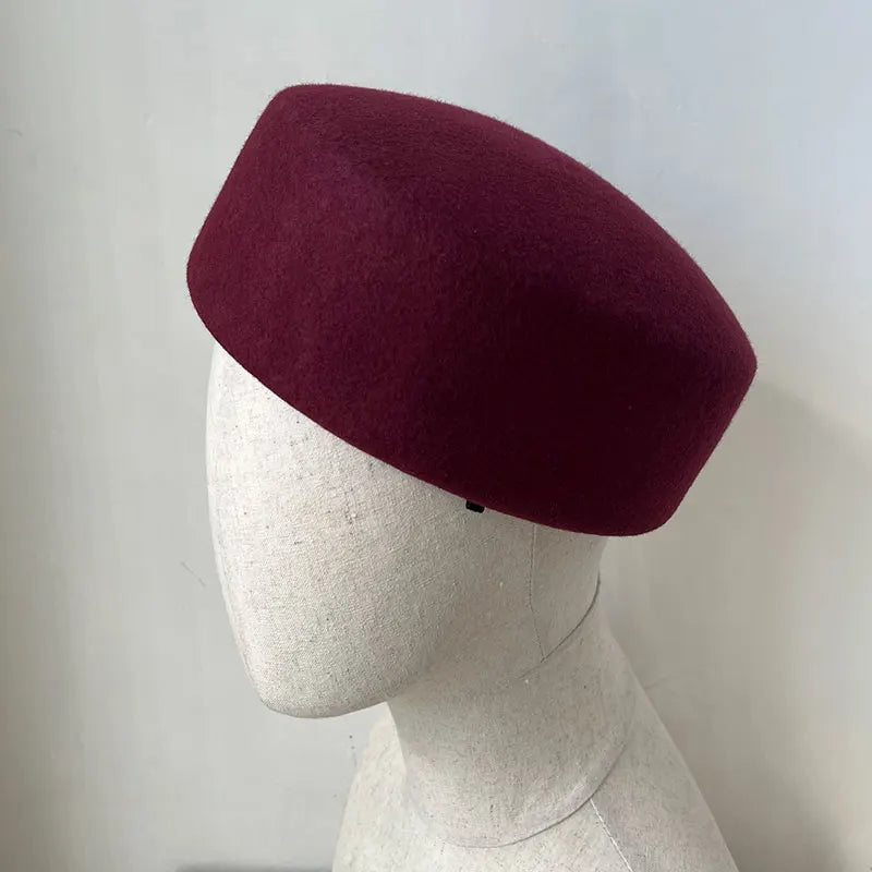 2025 Women's Hard Top Wool Beret Hat White Black Khaki Wool Felt Newsboy Hat Fashion Retro Fascinating Hostess Formal Designer