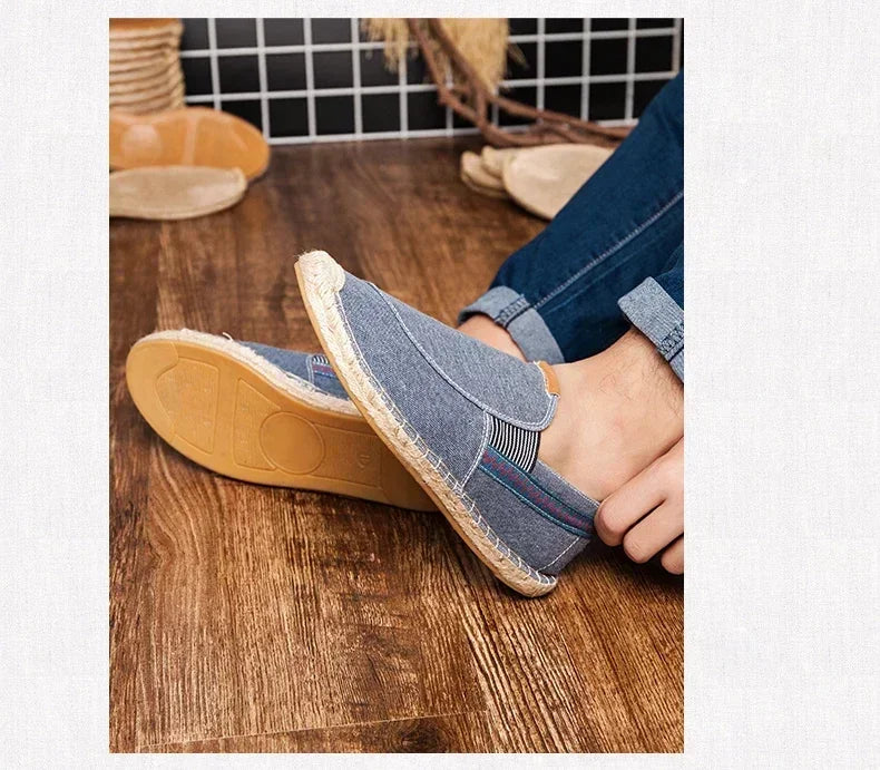 Mens Casual Vintage Loafers Flat Hemp Bottom Fishermen Shoes Driving Soft Shoes Holiday Beach Sailing Bohemian Autumn Size 38-45