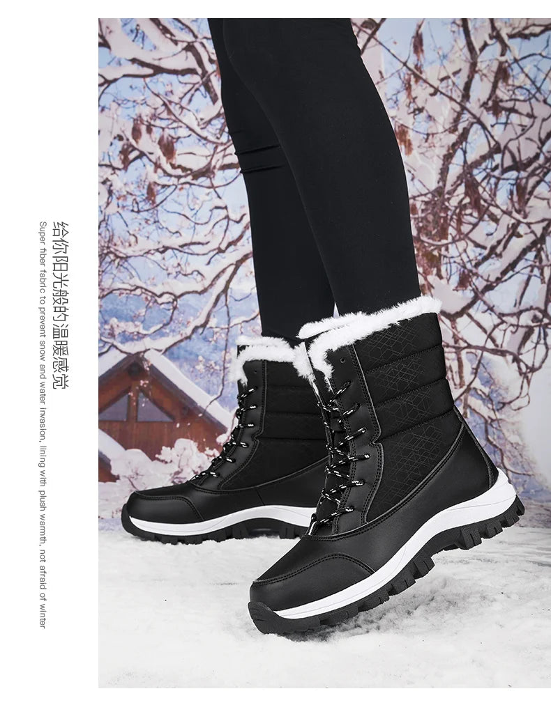 Mid-tube Boots Women's Cotton Boots Plus Velvet Non-Slip Autumn and Winter Snow Boots Women's Korean Fashion Thick-soled Antifre